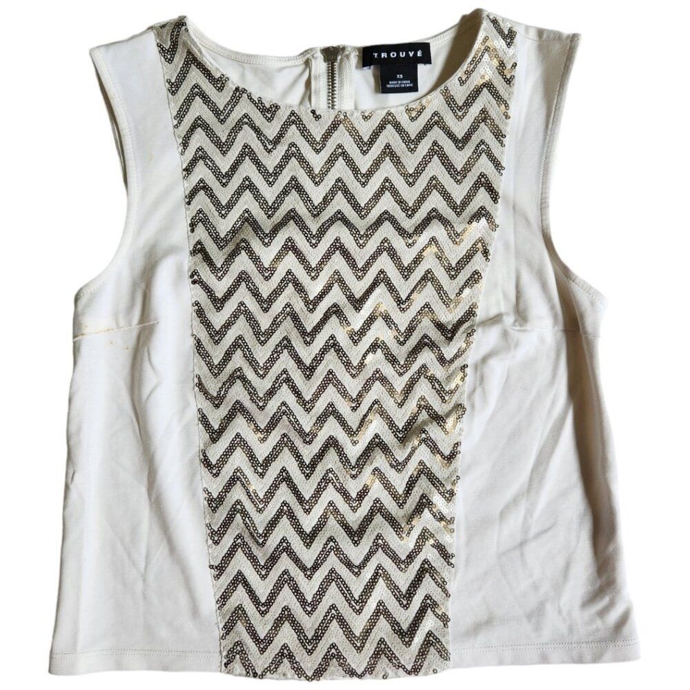 Trouve white brown cream gold sleeveless top sz XS